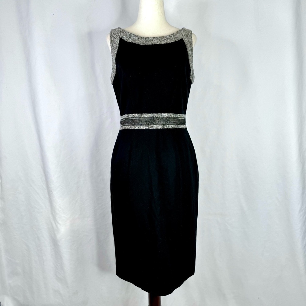 White House Black Market shift dress sleeveless thick jersey tweed accents 4
